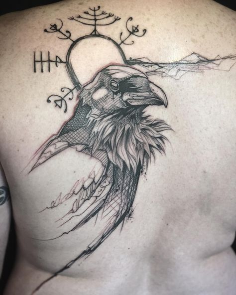 Merci David #crow #crowtattoo #raventattoo #runes #runetattoo #sketch #skulltattoo #graphictattoo #blacktattoo #blackworkers #blackworkerssubmission #faubourgtattooclub #loiseautattoo Rabe Tattoo, Rune Tattoo, Crow Tattoo, Norse Tattoo, Raven Tattoo, Bff Tattoos, Hummingbird Tattoo, Line Work Tattoo, Ski Fashion