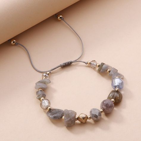 Grey Labradorite Rock Natural Stone Strand Beaded Bracelet Diy Beaded Rings, Stone Bead Jewelry, Friendship Bracelets Designs, Common Thread, Beaded Necklace Diy, Diy Bracelets Easy, Diy Bracelets Patterns, Beads Bracelet Design, Handmade Fashion Jewelry