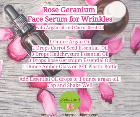 Natural Diy Products, Face Serum Recipe, Serum Recipe, Natural Face Serum, Helichrysum Essential Oil, Diy Serum, Skin Cream Anti Aging, Rose Geranium Essential Oil, Diy Essential Oil Recipes