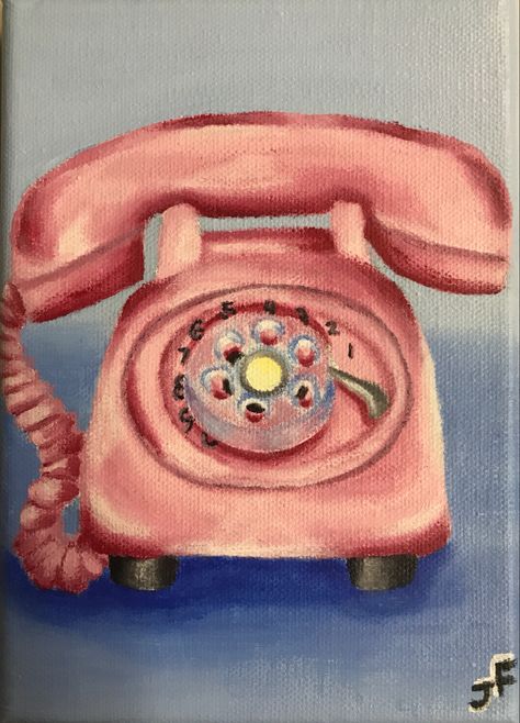 acrylic paint on canvas - candlestick telephone - vintage theme Acrylic Object Painting, Telephone Painting, Telephone Drawing, Monochromatic Illustration, Candlestick Telephone, Crayon Painting, Acrylic Phone, School Painting, Object Photography