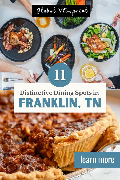 With a wide range of delicious cuisine, Franklin has something for everyone in your group to enjoy! Check out Global Viewpoint's "11 Distinctive Dining Spots" guide to Franklin, TN. Best Restaurants In Franklin Tn, Tennessee Restaurants, Franklin Nc, Dessert Places, Franklin Bbq, Girls Trips, Franklin Tennessee, Food Spot, Unique Restaurants