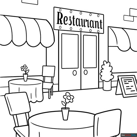 Free Restaurant Coloring Page for Kids Elsa Coloring, Elsa Coloring Pages, Easy Drawing Guides, Food Coloring Pages, Drawing Guides, Kid Coloring Page, Vintage Family, Kids Print, Printable Coloring Sheets