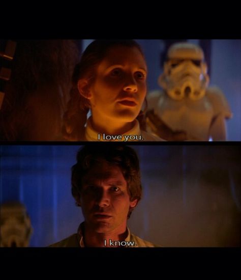 "I Love You."-Leia "I Know!"-Han Han Solo I Know, Han Solo Leia, Best Movie Lines, Leia Star Wars, Han And Leia, Star Wars Love, Empire Strikes Back, Mark Hamill, Movie Lines