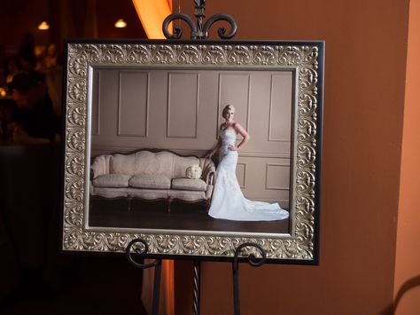 Bridal portrait displayed during cocktail hour and reception. Portrait Frames, Bridal Portrait, Portrait Frame, Cocktail Hour, Bridal Portraits, Wedding Details, Getting Married, Bridal Party, Our Wedding