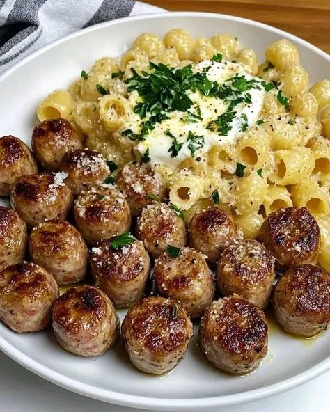 Garlic Butter Sausage Pasta, Italian Sausage Bites, Garlic Butter Sausage, Creamy Parmesan Pasta, Sausage Bites, Food Hub, Pasta Ingredients, Creamy Parmesan, Parmesan Pasta