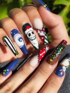 Nightmare Before Christmas Nails, Beach Nail Art, Nail Prep, Nail Sets, Christmas Nails Acrylic, Disney Nails, Winter Nail Art, Winter Nail Designs, Winter Nail