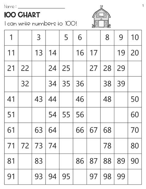 100 Chart Missing Numbers Worksheets - Farm Theme Math Revision, Missing Number Worksheets, Numbers To 100, Homeschool Humor, Math Fact Worksheets, First Grade Math Worksheets, Numbers Worksheets, School Preparation, Class Activity