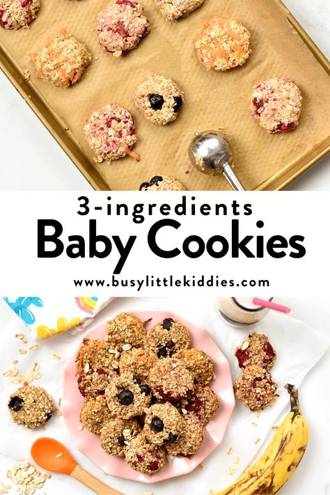 These Baby Cookies are easy 3 ingredients Banana oat cookies perfect for babies from 8 months who starts solid foods. They are naturally allergy friendly made without eggs, dairy and no sugar added. Infant Cookie Recipe, Baby Cereal Cookies, Baby Oatmeal Cookies, Baby Muffins No Egg, Diy Baby Snacks Homemade, Banana Oat Muffins For Baby, Banana Oat Bars For Baby, Infant Cereal Recipes, Toddler Cookies No Sugar