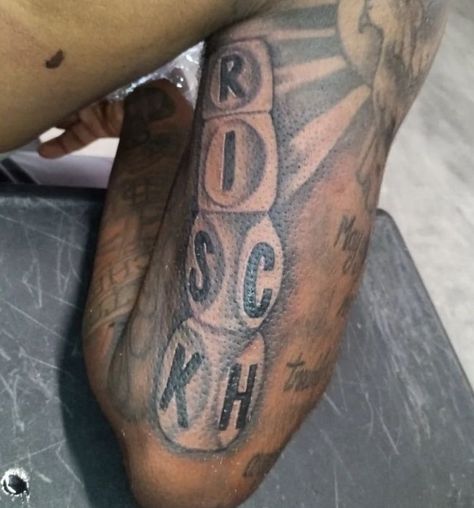 Risk Rich Tattoo For Men, Say Less Tattoo, Keep Showing Up Tattoo, Arm Sleave Ideas Men, Inside Of Bicep Tattoo For Men, Back Bicep Tattoo Men, Simple Hand Tattoos Men, Road To Riches Tattoo For Men, Loyalty Over Love Tattoo For Men