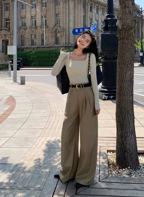 Sue Casual Wide-Leg High Waist Trousers-korean-fashion-Pants-Sue's Closet-OH Garments High Waist Trousers, Gen Z, Y2k Style, K Pop, Wide Leg Pants, High Waist, Trousers, Pants, Black