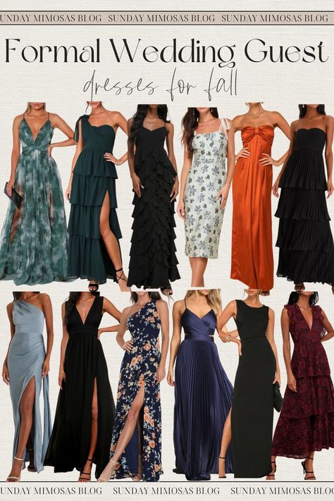 Looking for formal fall wedding guest dress ideas!? Here are the top wedding guest dresses of the season. Strapless black dresses with ruffles, emerald green one shoulder maxi dresses and stunning satin wedding guest dresses. So many formal dresses for Fall that are so flattering! Check out our latest post for more wedding guest dresses for Fall. Formal Fall Wedding Guest Dress, Fall Wedding Guest Dress Formal, Formal Fall Wedding Guest, Black Tie Wedding Guest Dress Fall, Formal Fall Wedding, Wedding Guest Dresses For Fall, Black Tie Wedding Guest Dress, Dresses For Fall, Formal Wedding Guest Dress