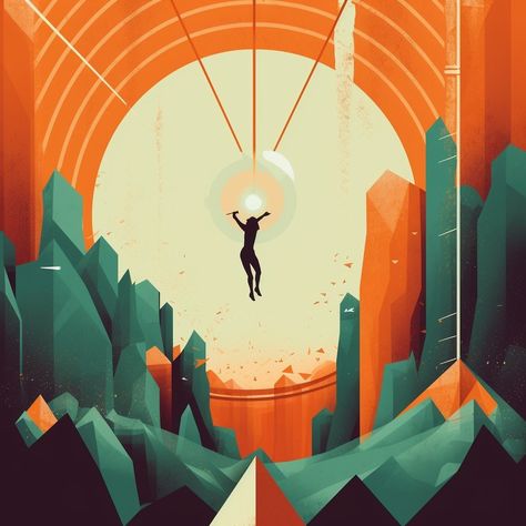 "Embracing the thrill of gravity's dance, a graphic geometry illustration captures the daring spirit of bungee jumping, where fearless souls take the leap, defying limits with a symphony of shapes and lines." Gravity Illustration, Geometry Illustration, Bungee Jumping, Gravity, Geometry, Wall Art, Wall, Art