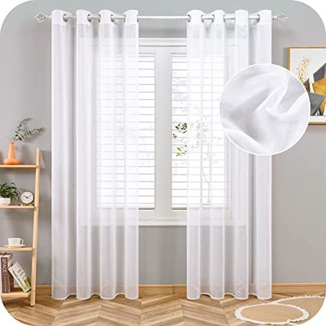 Topfinel Voile Sheer Curtains Linen Structure with Eyelets Translucent Plain for Windows Set of 2 : Amazon.de: Home & Kitchen Bedroom Study Room, White Sheer Curtains, Tulle Curtains, Voile Curtains, Window Types, White Tulle, Curtains With Rings, Window Drapes, Bedroom Study