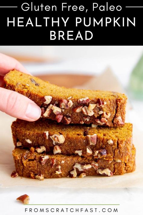 Healthy Pumpkin Bread (Paleo & Gluten Free!) Gluten Free Squash Bread, Pumpkin Bread Gluten Free, Pumpkin Bread Recipe Healthy, Paleo Pumpkin Bread, Healthy Breads, Bread Recipe Video, Healthy Pumpkin Bread, Gluten Free Pumpkin Bread, Healthy Cakes