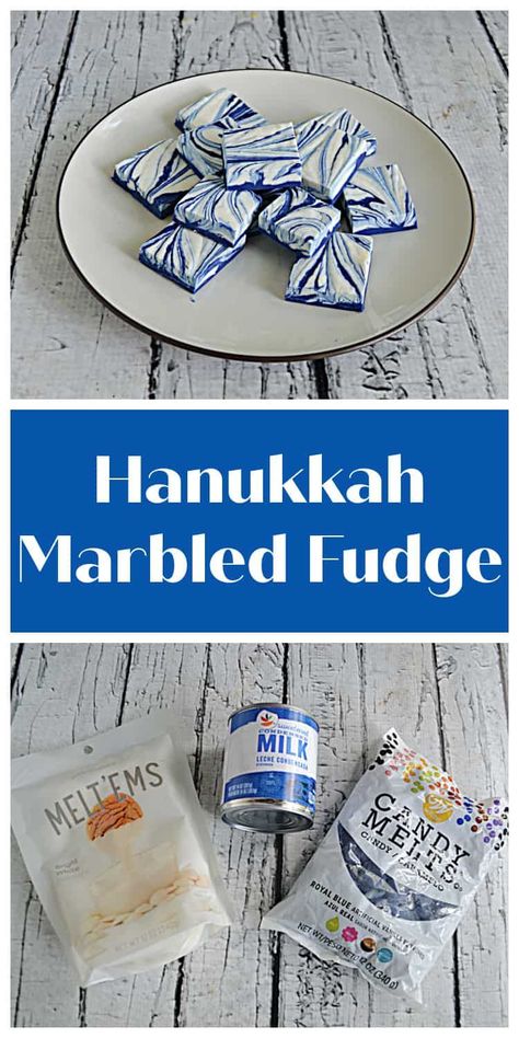 With just a few ingrediens this Hanukkah Marbled Fudge is a tasty dessert. #dessert #fudge #Hanukkah | Hanukkah Recipes | Fudge Recipes | Easy Recipes | Hannukah Recipes Desserts, Jewish Desserts Hanukkah, Hanukkah Desserts Easy, Hannukah Dessert Recipes, Hanukah Foods, Hannakuh Recipes, Chanukah Desserts, Chanukah Food, Hannukah Desserts