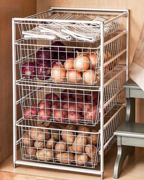 Stumped on how to functionally store your potatoes and onions? This wired drawer system is perfect for housing it all! — storage drawer is… Kitchen Dollhouse, Diy Organizer, Small Kitchen Organization, Kitchen Organization Diy, Organizing Hacks, Cabinets Diy, Diy Kitchen Storage, Basket Organization, Diy Kitchen Cabinets