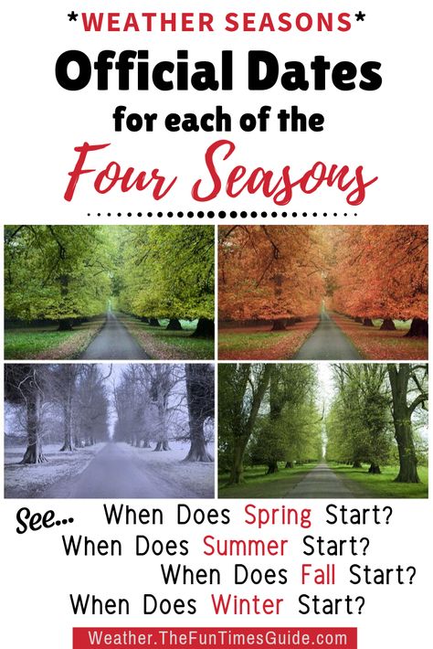 All 4 Weather Seasons - see when Spring, Summer, Winter, and Fall begin and end. Plus, what it's REALLY like to experience each of the seasons all across the United States! When Does Fall Begin, When Is Autumn, When Does Spring Start, Winter Start, Winter Drink Recipes, Winter Begins, Fall Begins, Season Calendar, Weather Projects