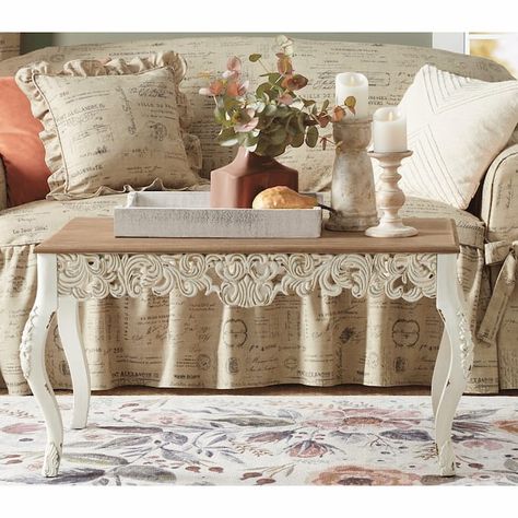 Haddie Distressed Coffee Table | Montgomery Ward French Inspired Coffee Table, English Cottage Coffee Table, Distressed End Tables, Distressed Coffee Table, Shabby Chic Coffee Table, French Coffee Table, Distressed Table, Old Coffee Tables, Provincial Furniture