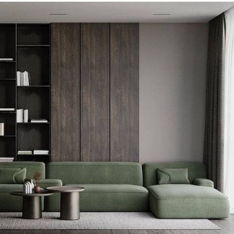 Walnut And Green, Interior Design Portfolio Layout, Interior Design Your Home, Minimalist Interior Design, Dark And Light, Family Room Design, Contemporary Living Room, Minimalist Interior, Office Interior Design