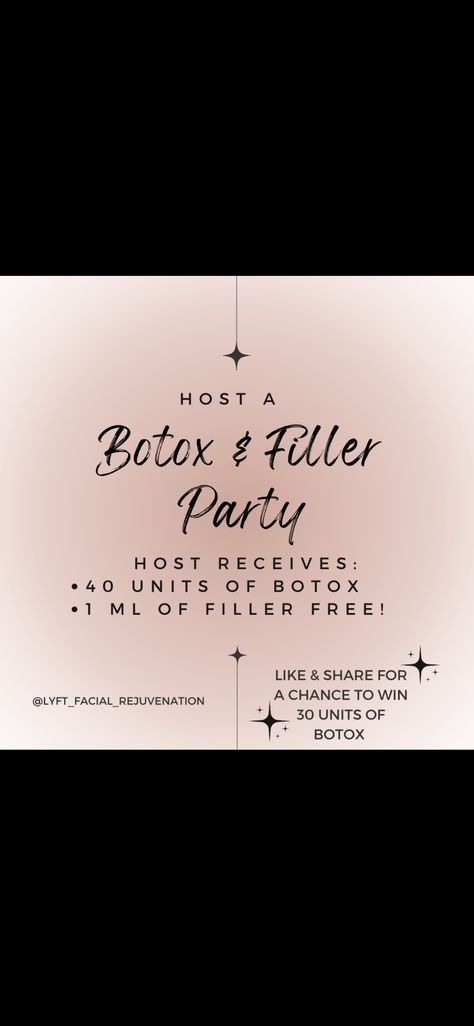 Medical Spa Promotion Ideas, Med Spa Grand Opening Party, Medspa Party Ideas, Botox Event Party Ideas, Med Spa Social Media Posts, Botox And Bubbly Party, Botox Parties Ideas, Botox Parties, Botox Business