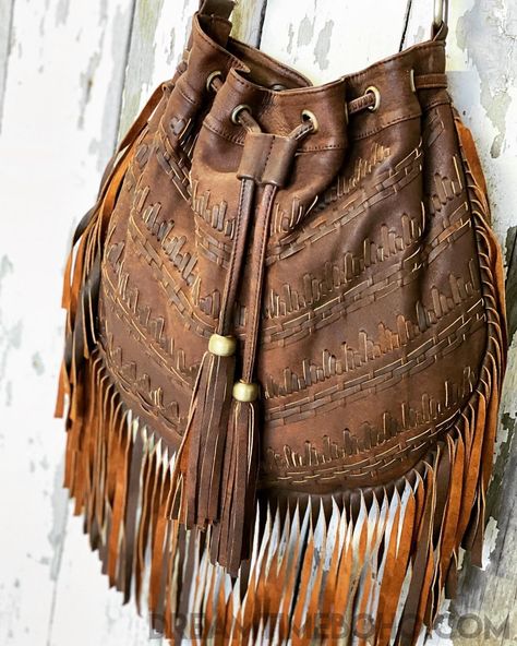 Handmade Gypsy Dream Drawstring Fringed Leather Boho Bag-Crossbody Handbag-Dreamtime Boho-Antique Brown-Dreamtime Boho Fringe Bags Boho, Boho Style Bag, Diy Leather Projects, Dream Bag, Leather Fringe Bag, Soft Leather Handbags, Fringe Crossbody Bag, Country Girl Style, Sustainable Leather