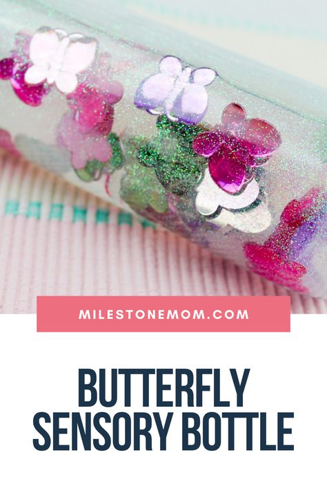 Are your kids tired of doing paper #crafts? Why not try this sensory bottle? This butterfly sensory bottle will surely bring a lot of fun and entertainment to the kids. #sensorybottle #butterflycraft 6 Month Baby Activities, Butterfly Science, Toddler Sensory Bins, Butterflies Activities, Infant Lesson Plans, Sensory Bottle, Infant Classroom, Calming Strategies, Sensory Activities Toddlers