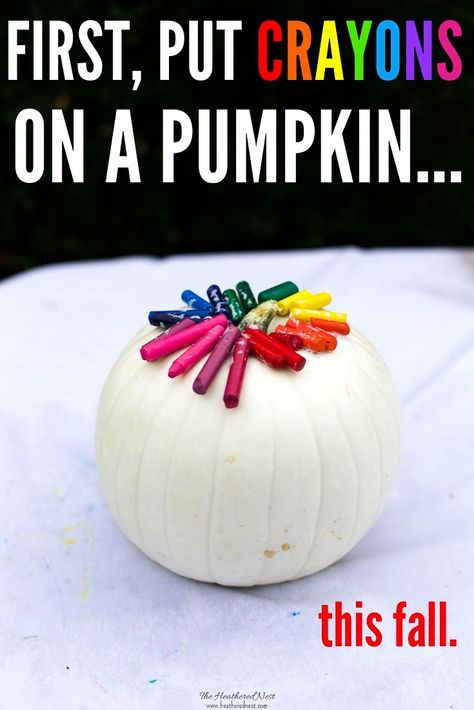 Quick & Easy Melted Crayon Pumpkin Tutorial! This is such a popular fall craft. Use a pumpkin or a funkin to make this colorful, fun fall decor. Super fun crayon craft idea for kids! #pumpkinideas #funkinideas #meltedcrayonpumpkin #meltedcrayonfunkin #crayoncraftideas #fallcraftsforkids #fallcrayoncraftidea #crayonpumpkins #howtomakeameltedcrayonpumpkin #howtomakeameltedcrayonfunkin #colorfulpumpkinideas #nocarvepumpkinideas #nocarvepumpkins Pumpkin Crayon, Melted Crayon Crafts, Pumpkin Tutorial, Fun Fall Decor, Fall Crafting, Crayon Crafts, Fall Pumpkin Crafts, Pumpkin Craft, Kid Friendly Crafts