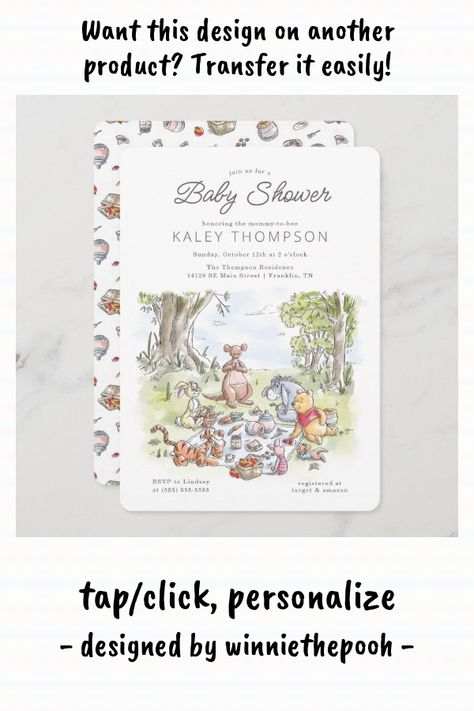 Winnie The Pooh Picnic, Disney Baby Shower Invitations, Picnic First Birthday, Simple Baby Shower Ideas, Invitation Disney, Picnic Baby Showers, Unique Baby Shower Themes, Picnic Gifts, Winnie The Pooh Themes