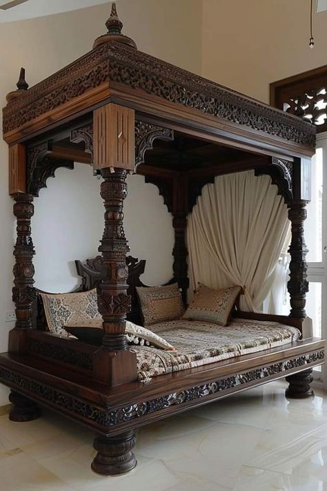 Trending Bed Designs, Wood Plants, Bed Design Ideas, Indian Room Decor, Setting Inspiration, India Home Decor, House Interior Design Styles, Unit Design, Indian Home Design