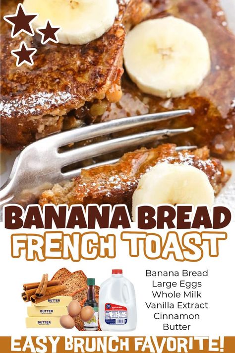 Banana Bread French Toast is the perfect combination. The classics flavors of banana bread makes this French Toast recipe so delicious. The simple French Toast is cooked with the crispy texture but still be soft on the inside. Add your favorite French Toast toppings for a delicious breakfast idea. #eatingonadime #bananabreadfrenchtoast #bananabread #frenchtoast French Toast Banana Bread, Simple French Toast, French Toast Toppings, Banana Bread French Toast, Bread French Toast, Bread French, Homemade Bread Recipes Easy, Iowa Girl Eats, Cinnamon Butter