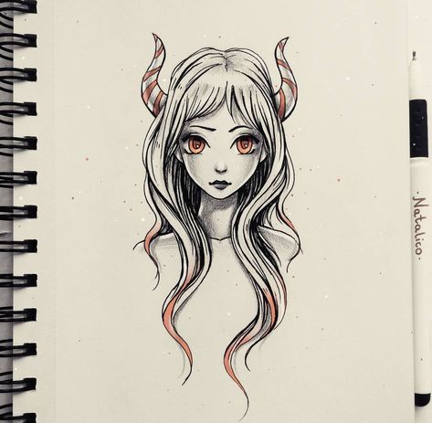 Daemon by natalico Photo Manga, Halloween Doodles, Devil Girl, Sketchbook Project, Horse Drawings, Baguio, Arte Inspo, Amazing Drawings, A Drawing