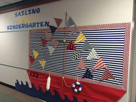 Nautical Bulletin Boards Back To School, Sailing Bulletin Board Ideas, Nautical Bulletin Board Ideas, Nautical Classroom Decor, Sailing Classroom Theme, Sailing Bulletin Board, Anchor Theme Party, Nautical Bulletin Boards, Pirate Theme Classroom