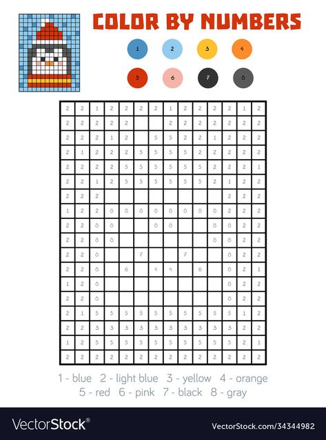 Number Colouring, Pixel Art Color By Number, Penguin Vector, Color By Number Printable, Diy Crafts Bookmarks, Game For Children, Pixel Color, Easy Pixel Art, Numbers For Kids