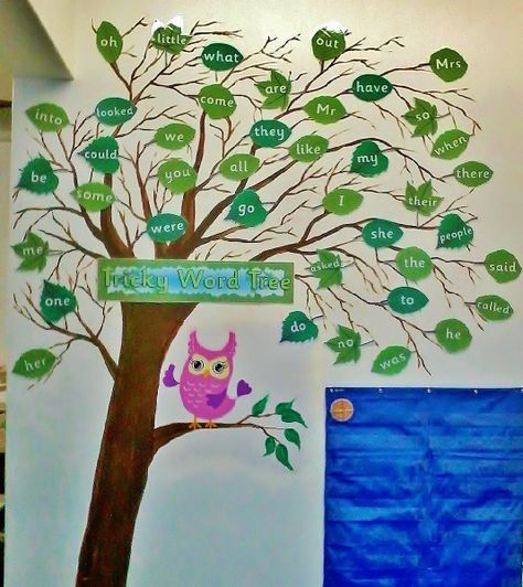 Tricky Word Tree Classroom Photo - SparkleBox Tricky Word Tree, Sight Words Board Ideas, Ckla Tricky Word Wall, Reading Tree In Classroom, Word Tree Classroom Ideas, Classroom Tree Ideas, Tricky Words Display, Phonics Display Board, English Classroom Displays