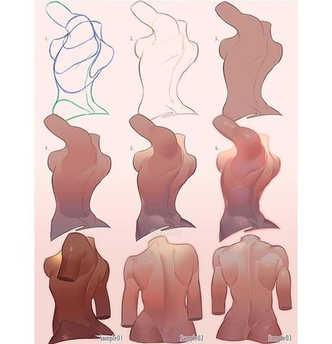 Kawanocy Tutorial, Art Tutorials Shading, Back Shading, Back To Back Pose, Pose Reference Drawing Female, Back Tutorial, Back Anatomy, Color Digital Art, Back Reference