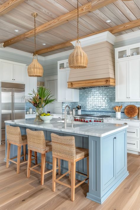 50+ Coastal Kitchen Decor Ideas Coastal Home Kitchen Ideas, Beach Houses Kitchen, Rustic Beach Kitchen Ideas, Ocean Inspired Kitchen, Beach Home Kitchen Ideas, Coastal Cozy Kitchen, Coastal Living Kitchen Ideas, How To Design Your Dream House, Coastal Houses Interior