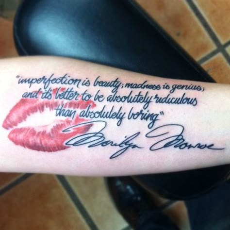 Imperfection Tattoo, Monroe Tattoo, Body Description, Marilyn Monroe Tattoo, Quotes Cute, Geniale Tattoos, Dope Tattoos For Women, Lip Tattoos, 1 Tattoo