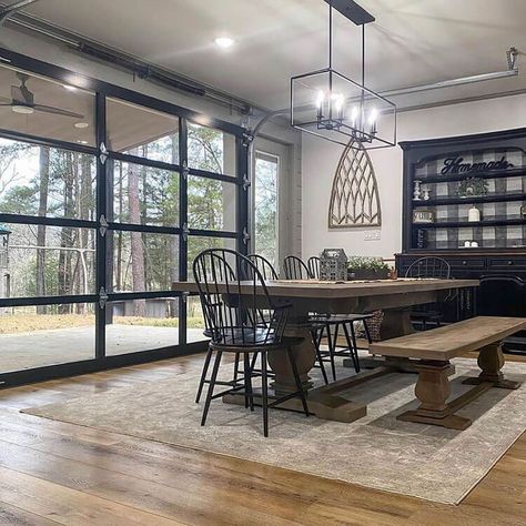 Barndominium Inspiration, Amazing Barndominium, Glass Garage, Barndominium Interior, Building A Pole Barn, Modern Garage Doors, Dream House Living Room, Adams Homes, Barn House Design