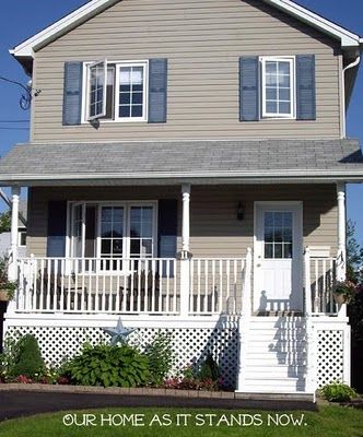 Beige house blue shutters Tan House Exterior, Beige House Exterior, Beige House, Tan House, Exterior House Siding, Pergola Plans Design, Shutter Colors, Snow Design, White Shutters