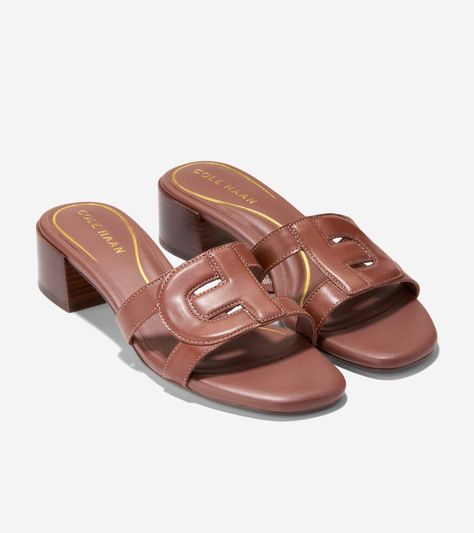 Women's Chrisee Block Heel Sandals in Brown | Cole Haan Block Heel Sandals, Recycled Rubber, Block Heels Sandal, Heel Sandals, Arch Support, Cole Haan, Block Heels, Sandals Heels, Leather Upper