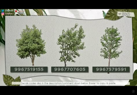 Decal Trees Bloxburg, Bloxburg Landscape Decal Codes, Transparent Tree Decal Bloxburg, Tree Codes For Bloxburg, Plant Ids Bloxburg, Blocksburg Plant Decal Codes, Decal Tree Bloxburg, Bloxburg Plant Decals Codes Palm Tree, Realistic Bloxburg Plant Decal