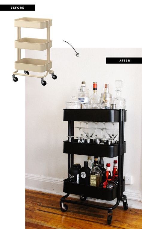 Make Your Own Classy Bar Cart With This Easy DIY - Verily Classy Bar Cart, Bar Cart Hack, Ikea Bar Cart, Raskog Cart, Ikea Cart, Ikea Bar, Ikea Raskog, Bandeja Bar, Diy Bar Cart