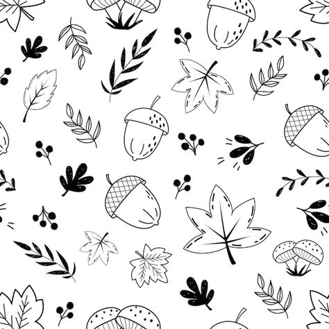 Doodle autumn seamless pattern with leav... | Premium Vector #Freepik #vector #autumn #nature #tree #background Fall Vector Illustrations, November Doodles, October Doodles, Autumn Sketches, Nature Doodles, Specials Board, Fall Doodles, Autumn Window, Autumn Doodles