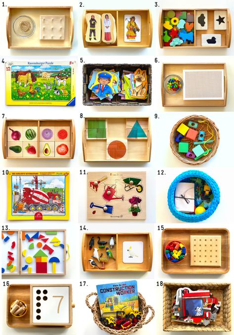 Montessori Shelf Activities, How We Montessori, Montessori Toddler Shelves, Easy Montessori Activities, Montessori Shelf Work, Farm Puzzle, Montessori Trays, Montessori Activities Preschool, Activities For 2 Year