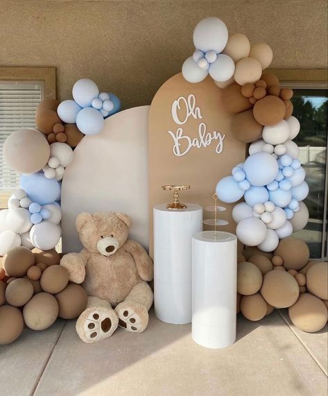 Boy Themes Baby Shower Ideas, 1st Birthday Boy Bear Theme, Teddy Bear Baby Shower Cake Boys, Baby Shower Boy Bear Theme, Bear Themed Baby Shower Ideas Boy, Bear Boy Baby Shower Ideas, We Can Bearly Wait Baby Shower Theme Boy, Teddy Bear Baby Shower Theme Cake, Baby Shower Bear Theme Boy