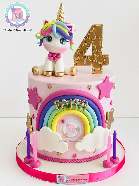 Rainbow Unicorn Cake Birthday Kids, Cake Designs Birthday Unicorn, Unicorn Cakes Ideas, Unicorns And Rainbows Cake, Unicorn Cake Designs Birthday, 4th Birthday Cake For Girl, Unicorn Birthday Cakes For Girls Kids, Unicorn Cake Rainbow, Cake Designs For Girls Kids