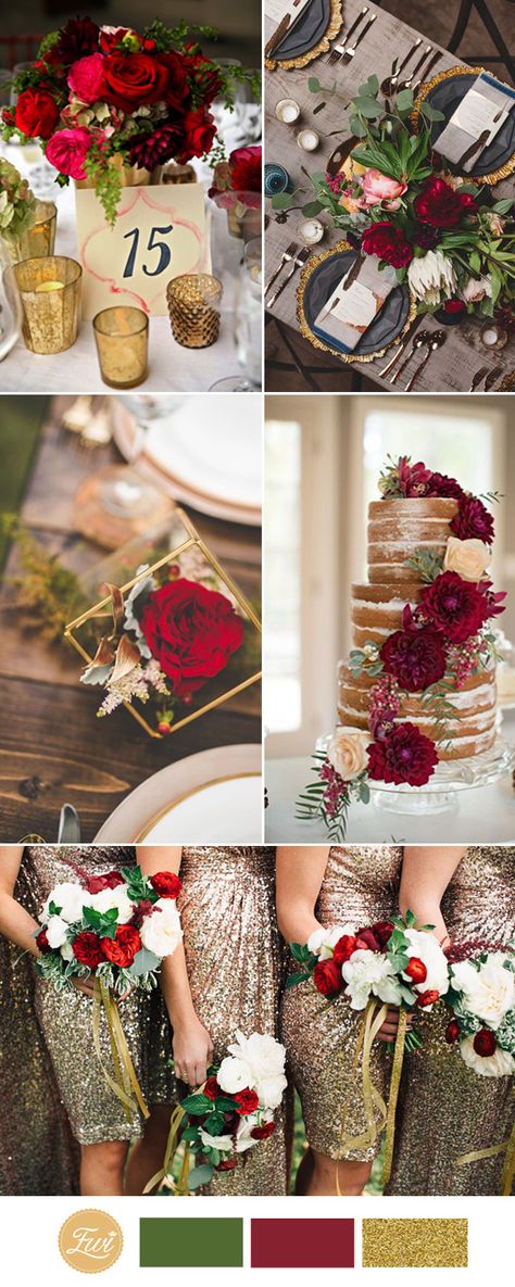 gold and red wedding color ideas Wedding Red And Gold, Gold Christmas Wedding, Bridesmaids Colors, Red And Gold Wedding, Christmas Wedding Themes, Fall Winter Wedding, Red Weddings, Wedding Colors Red, 2017 Trends