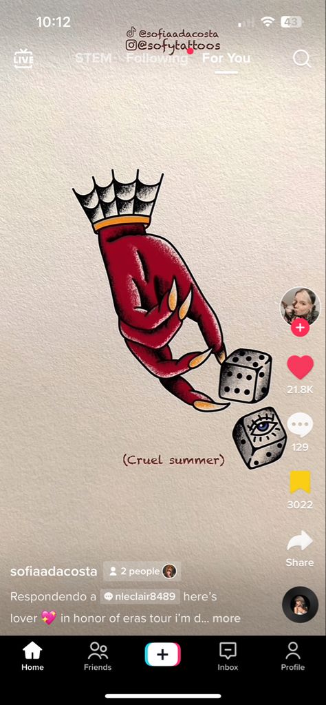 Cruel Summer Tattoo Taylor Swift, Devils Roll The Dice Taylor Swift Tattoo, Cruel Summer Tattoo, Swift Tattoo, Dice Tattoo, Taylor Swift Tattoo, Summer Taylor, Traditional Tattoo Sleeve, Summer Tattoo