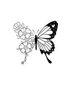 coloring page for children Tishert Design Idea, Butterfly Floral Tattoo, Floral Butterfly Tattoo Design, Floral Butterfly Tattoo, Modele Zentangle, Butterfly With Flowers, Butterfly Tattoo Stencil, Small Butterfly Tattoo, Tattoos Skull