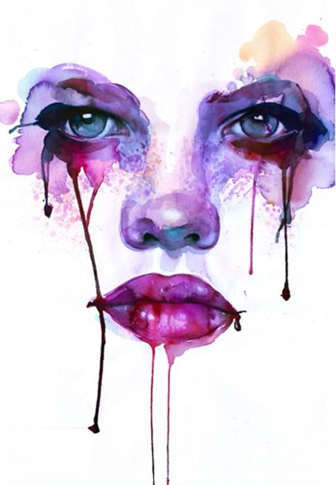 Hers: colourful, but colours all in the same sort of area. No significant contrast/not too many wildly varying colours Marion Bolognesi, Watercolor Face, Illustration Kunst, Cat Tattoos, Purple Art, Arte Inspo, Art Et Illustration, Art And Illustration, Art Clipart